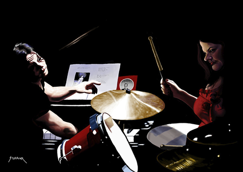 Cartoon: The White Stripes II (medium) by szomorab tagged music,rock,alternative,punk,blues,stripes,white,jack,meg