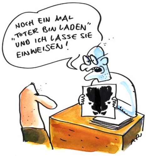Cartoon: bin laden (medium) by ari tagged binladen,arzt,rohrschach,terror,psychiater,osama,panik