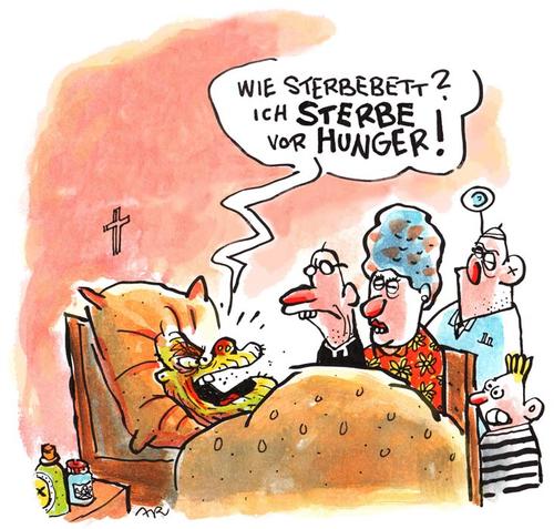 Cartoon: Hunger (medium) by ari tagged hunger,sterben,sterbebett,armut,alter,sozial,tod,krank,mann,arzt,frau,priester,plikat,lebensabend,würde,rente