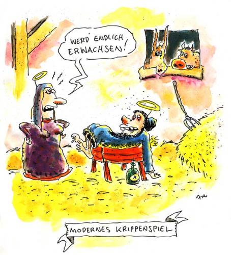 Cartoon: krippenspiel (medium) by ari tagged theater,xmas,stall,krippe,weihnachten,drama,plikat,dezember,kunst,generation