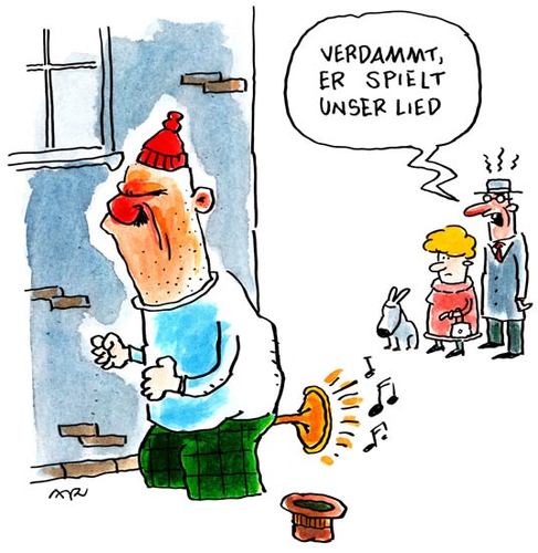 Cartoon: lied (medium) by ari tagged lied,tröte,mann,frau,vuvuzela,song,sound