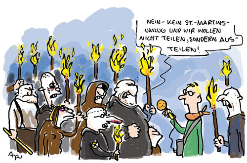 Cartoon: Sankt Martin (medium) by ari tagged sanktmartin,umzug,fackelzug,rechte,nazi,nsu,laterne,sonne,mond,sterne,plikat,cartoon,mitläufer