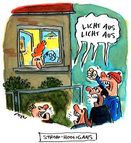 Cartoon: strom (medium) by ari tagged strom,hooligans,strompreis,energie,altmeier,ökostrom,enerdiewende,atomkraft,solarenergie,plikat,energiepaket,randalierer,protest