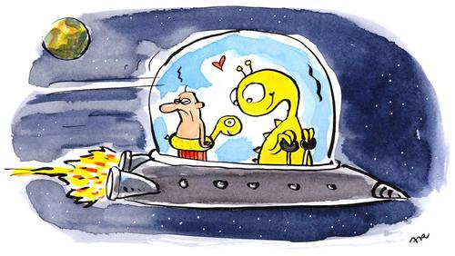 Cartoon: vacation (medium) by ari tagged alien,space,vacation,love,urlaub,liebe,weltraum,mann,raumschiff,ufo