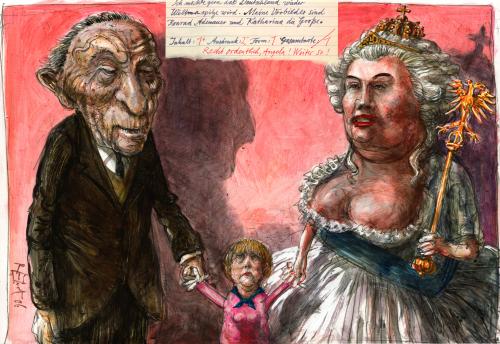Cartoon: Angela mit Vorbildern (medium) by Rainer Ehrt tagged angela,merkel,bundeskanzlerin,bundesrepublik,adenauer,katharina,zarin