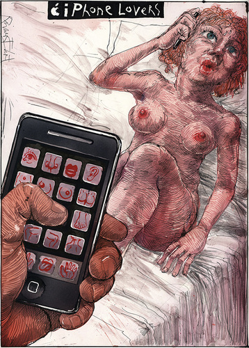 Cartoon: Iphone lovers (medium) by Rainer Ehrt tagged mobil,phone,smartphone,erotik,berührung,digitalisierung,handy,iphone
