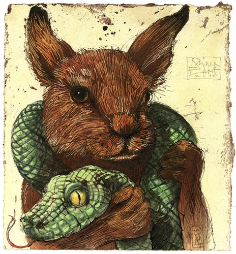 Cartoon: rabbit and snake (medium) by Rainer Ehrt tagged utopie,paradies,schlange,kaninchen,snake,rabbit