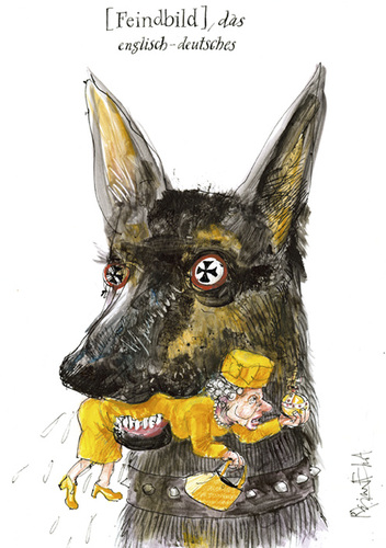 Cartoon: The Germans (medium) by Rainer Ehrt tagged germany,england,deutschland,feindbild,enemy,image,queen,schäferhund