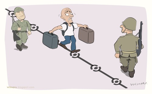 Cartoon: In the tightrope (medium) by Wilmarx tagged border