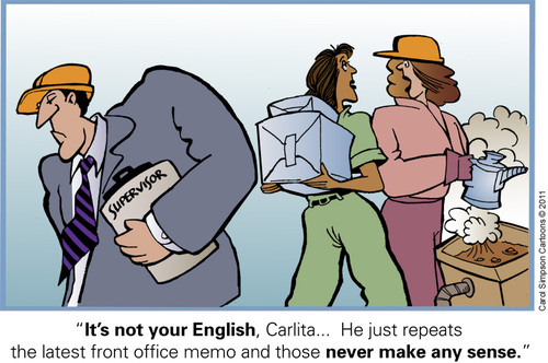 Cartoon: English Lessons (medium) by carol-simpson tagged labor,spanish,workers,immigrants,english,unions