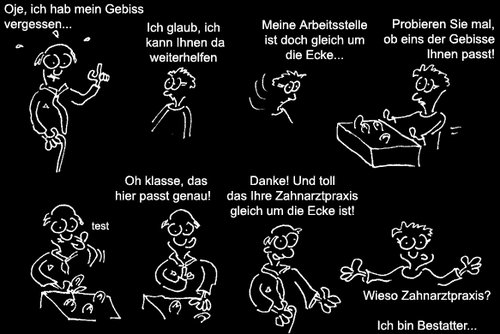 Cartoon: Gebissauswahl (medium) by Newbridge tagged gebiss,bestatter,zahnarzt