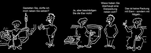 Cartoon: Neulich im Bus (medium) by Newbridge tagged eier,nagel,bus,sitzplatz,öpnv,oma,hinweis