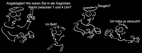 Cartoon: Vor Gericht (medium) by Newbridge tagged zeugen,gericht,angeklagter,bett,alibi
