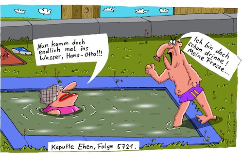 Cartoon: 5721 (medium) by Leichnam tagged 5721,kaputt,ehe,folge,leichnam,leichnamcartoon,schwimmbecken,planschen,wasser,gatte,freizeit,gattin,genervt,nörgelnd