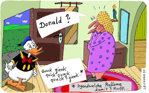 Cartoon: ? (medium) by Leichnam tagged donald,duck,quack,fremdsprache,probleme,besuch,verblüfft,erstaunt,leichnam,leichnamcartoon