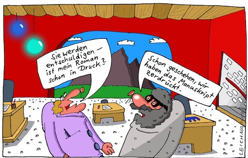 Cartoon: ... Tschuldigung ... (medium) by Leichnam tagged tschuldigung,entschuldigung,roman,manuskript,in,druck,druckerei,zerdrückt,schon,geschehen,leichnam,leichnamcartoon,nachgefragt,literatur,mies,schlecht,misslungen,text