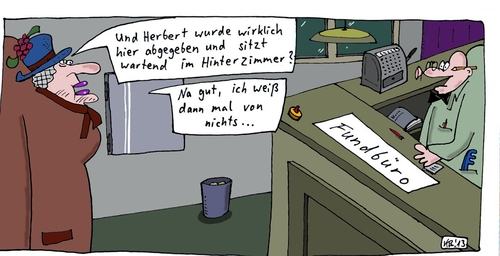 Cartoon: abgegeben (medium) by Leichnam tagged abgegeben,fundbüro,herbert,hinterzimmer,wartend