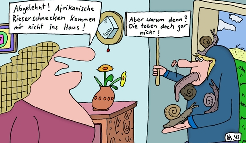 Cartoon: Abgelehnt! (medium) by Leichnam tagged abgelehnt,afrikanische,riesenschnecken,toben,mutter,sohn,tiere