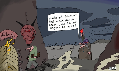 Cartoon: Abschied (medium) by Leichnam tagged abschied,eheleute,höllentor,teufel,ende,der,welt,eisbeutel,tasche,eingepackt