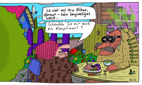 Cartoon: Abschluss (medium) by Leichnam tagged gernot,zähne,abschluss,kompliment,furz,geschenk,langweilig,weiß,rentner,anschmachten,vorgarten,verliebt