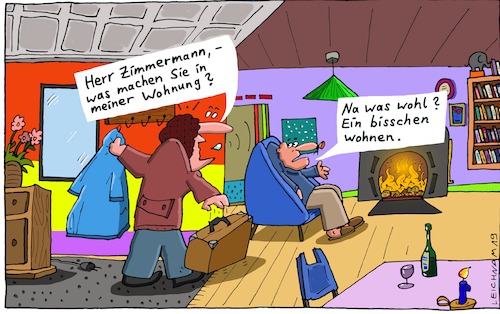 Cartoon: Ähemm ... (medium) by Leichnam tagged ähemm,zimmermann,wohnung,wohnen,kamin,gemütlichkeit,entsetzt,erschrocken,leichnam,leichnamcartoon