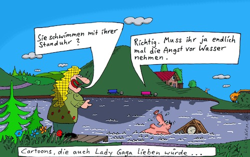 Cartoon: Am kühlen Nass (medium) by Leichnam tagged kühl,wasser,schwimmen,standuhr,angst,gaga,leichnam,leichnamcartoon