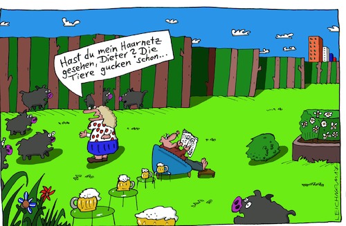 Cartoon: Am Waldrand (medium) by Leichnam tagged waldrand,tiere,haarnetz,gucken,unter,beobachtung,verloren,leichnam,leichnamcartoon