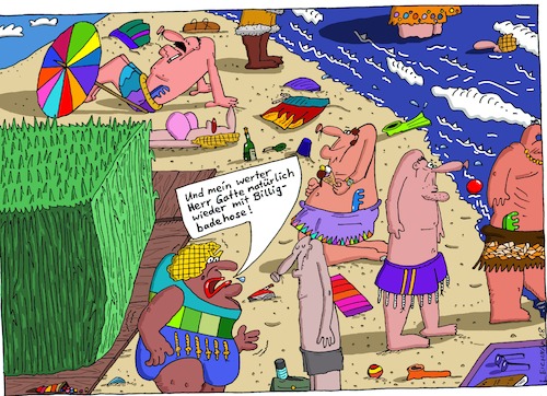 Cartoon: Am Wasser (medium) by Leichnam tagged baden,wasser,strand,badehose,billig,leichnam,leichnamcartoon