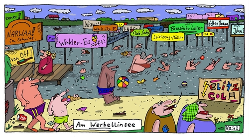 Cartoon: Am Werbellinsee (medium) by Leichnam tagged werbellinsee,werbung,sommer,sonne,hitze,urlaub,freizeit,baden,schwimmen,toben,reklame