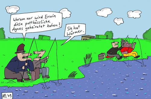 Cartoon: Anglerglück (medium) by Leichnam tagged angeln,heiraten,agnes,würmer,wasser,see