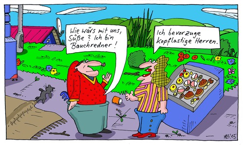 Cartoon: Anmache (medium) by Leichnam tagged anmache,gebäck,bauchredner,kopflastige,herren,künstler,bevorzugung