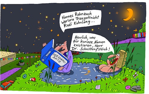 Cartoon: Auf dem Hügel (medium) by Leichnam tagged planschen,hügel,leichnam,leichnamcartoon,hannes,rudi,schnittenfittich,doktor,bad,pfütze,lichterkette,kurios,namen,nacht,mond,sterne