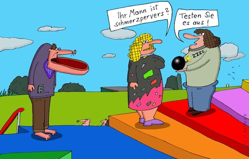 Cartoon: Auf den Stufen (medium) by Leichnam tagged auf,den,stufen,schmerzpervers,mann,gatte,test,testen,bömbchen,leichnam,leichnamcartoon