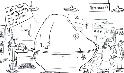 Cartoon: Bedenken (medium) by Leichnam tagged bedenken,herrenmode,einkauf,kleidung,hose,reinwachsen,ehe