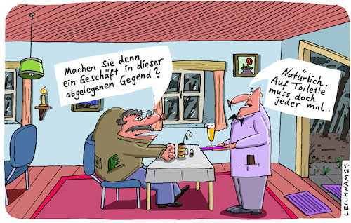 Cartoon: Bedienung (medium) by Leichnam tagged bedienung,geschäft,abgelegen,kaff,toilette,gastwirtschaft,lokal,gast,oberkellner,leichnam,leichnamcartoon