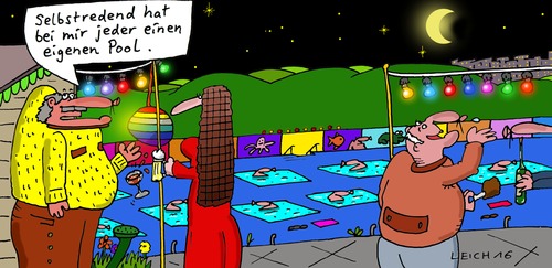 Cartoon: bei mir (medium) by Leichnam tagged bei,mir,eigener,pool,wasser,plantschen,freibad,spaßbad,schwimmbad,lichterkette,sommernacht,freizeit,feier,fest,sterne,mond,nacht