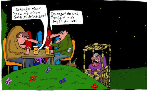 Cartoon: Biertisch (medium) by Leichnam tagged biertisch,schabracke,nudelhölzer,unterstand,nie,niemals,schenken,geschenk,nacht,sterne,sternennacht,leichnam,leichnamcartoon,deobert