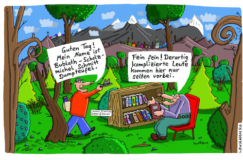 Cartoon: Bublath (medium) by Leichnam tagged bublath,wald,bücher,kompliziert,primitiv,regal,leichnam,leichnamcartoon