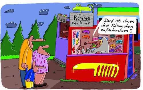 Cartoon: Darf ich? (medium) by Leichnam tagged dürfen,kämme,verkauf,kämmchen,aufschwatzen,verkäufer,glatze,leichnam,leichnamcartoon