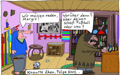 Cartoon: Das Glas in der Hand (medium) by Leichnam tagged glas,getränke,kaputt,ehe,fußball,reden,5002,leichnam,leichnamcartoon