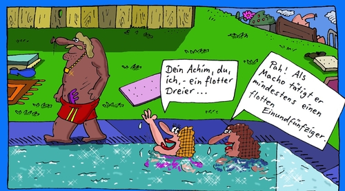 Cartoon: Dein Achim (medium) by Leichnam tagged achim,macho,prahlhans,sommer,sonne,freizeit,hitze,urlaub,schwimmbad,freibad,wasser,abkühlung,planschen,schwimmen,warm,flotter,dreier,einundfünfzig