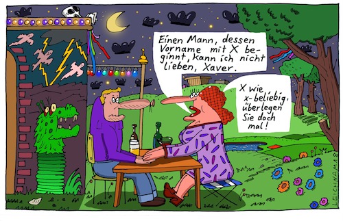 Cartoon: Der Mann (medium) by Leichnam tagged mann,xaver,vorname,nacht,trinken,lichterkette,mond,sterne,durchlaufgeschäft,leichnam,leichnamcartoon