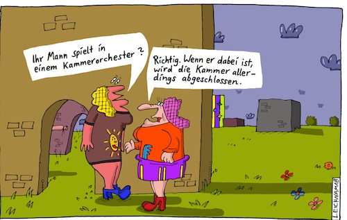 Cartoon: Der Musiker (medium) by Leichnam tagged musiker,zuschluss,schlüssel,kammerorchester,damen,gespräch,leichnam,leichnamcartoon