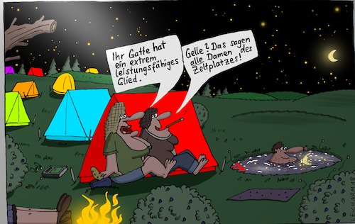 Cartoon: Des Nachts (medium) by Leichnam tagged nachts,zelte,zeltplatz,erholung,urlaub,sterne,mond,baden,schwimmen,wasserloch,gatte,gattin,glied,phallus,gelle,leichnam,leichnamcartoon