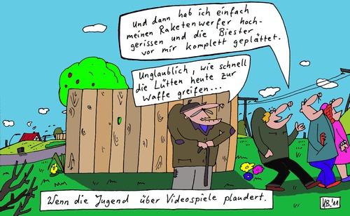 Cartoon: Die Lütten (medium) by Leichnam tagged lütten,jugend,waffen,videospiele,videogames,opa,alter,raketenwerfer,biester