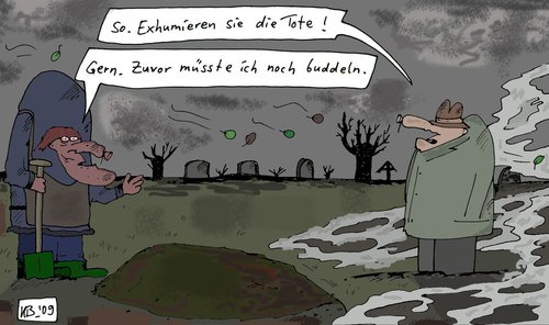 Cartoon: Die Tote (medium) by Leichnam tagged tote,exhumieren,buddeln,erde,friedhof,totenacker,gern,müssen,leiche,leichnam,verblichene,grab,spaten,schaufel,schürze,hut,kommisar,kriminalpolizei