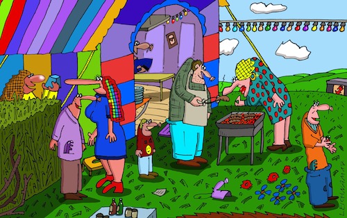 Cartoon: Dorffest (medium) by Leichnam tagged dorffest,grillen,festplatz,festzelt,gemütlich,behaglich,leichnam,leichnamcartoon