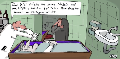 Cartoon: drücken (medium) by Leichnam tagged drücken,sarg,bestattung,leiche,tote,hausdrachen,verlogen,wirkung