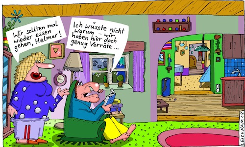 Cartoon: Ehe (medium) by Leichnam tagged ehe,helmar,vorräte,essen,speisekammer,ausgehen,leichnam,leichnamcartoon