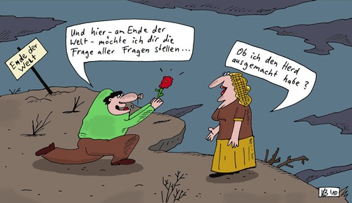 Cartoon: Ende (medium) by Leichnam tagged ende,welt,frage,freundin,lebensgefährtin,herd,blume,heirat